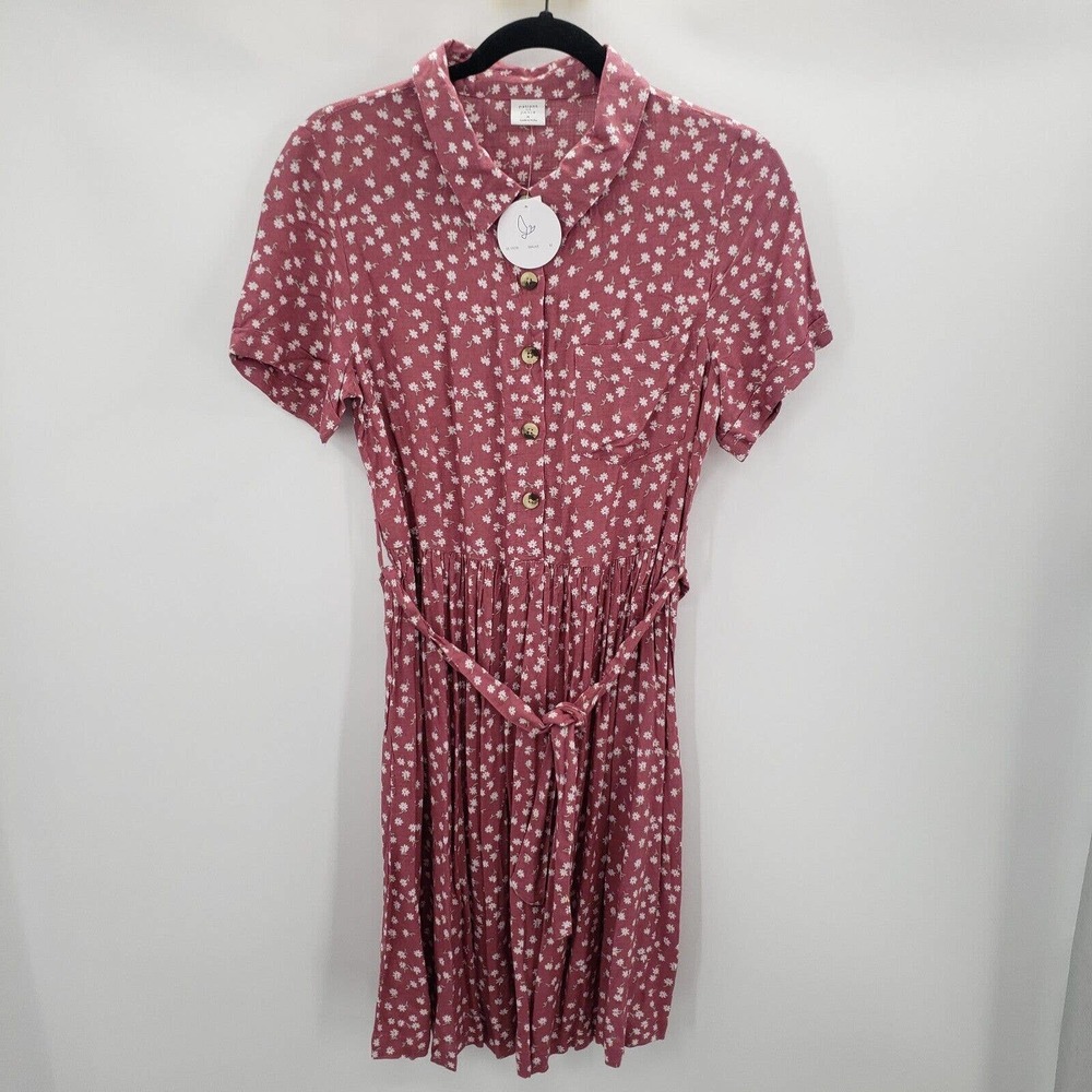 Anthropologie patrons of peace floral tie waist dress womens Medium mauve pink